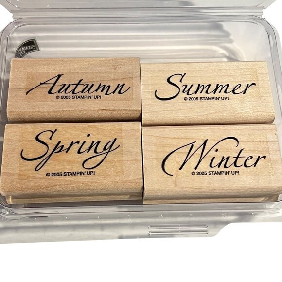 Stampin Up! 2005 Season By Season Rubber Stamps Set Of 4 Wood-Mounted Seasons De - Picture 1 of 3